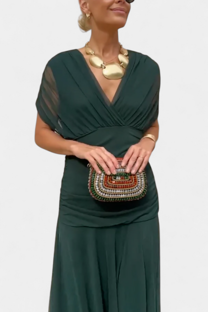 Vestido largo Alondra con estampado floral de fantasía y escote en V