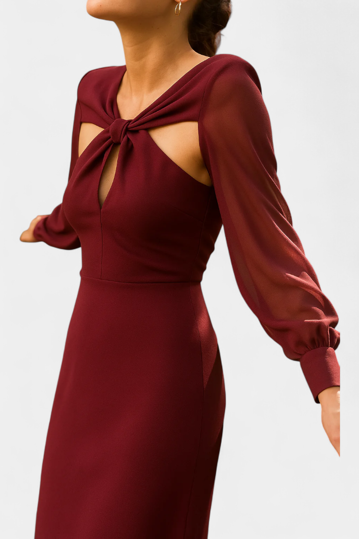 Vestido Julisa midi burdeos con nudo y espalda abierta