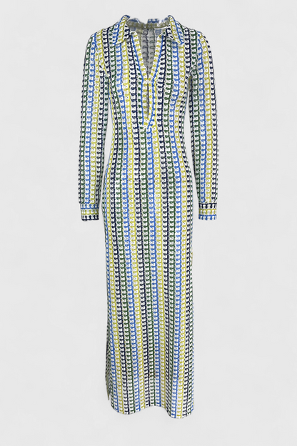 Vestidos Cristanta largos con estampado de olas multicolores y mangas largas