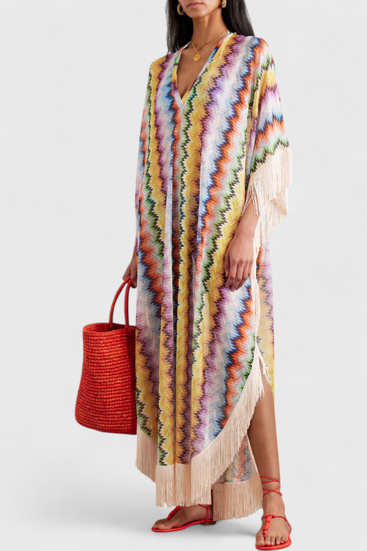 Caftán Imelda tejido con lentejuelas decorativas de corte amplio