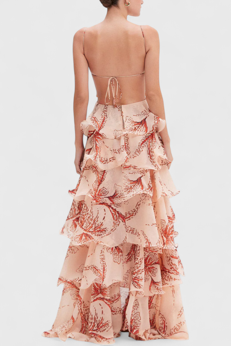 Vestido Juliet con volantes y escote en diamante