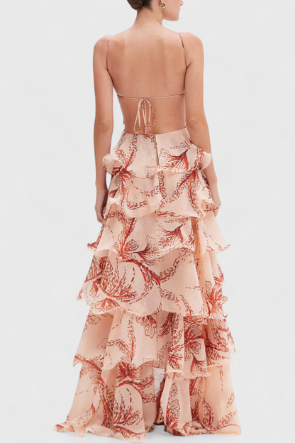 Vestido Juliet con volantes y escote en diamante