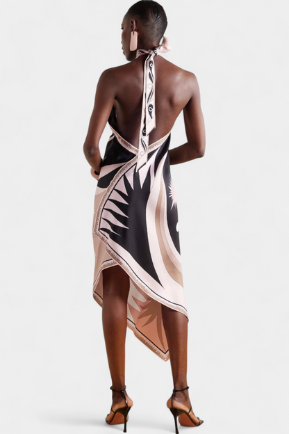 Vestido Rosenda espalda descubierta y estampado abstracto