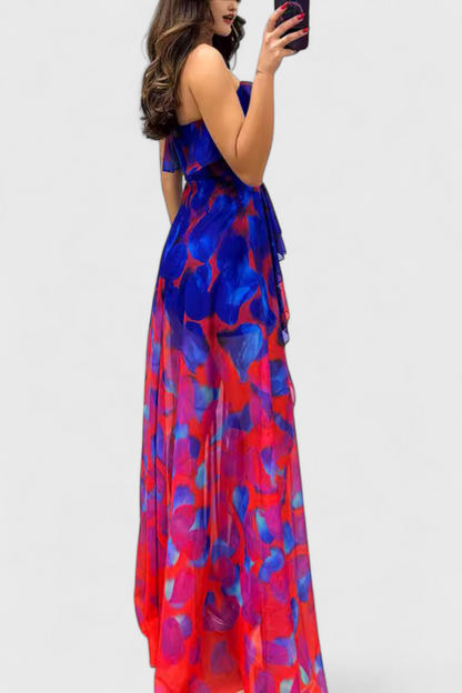 Vestido maxi Ansi sin mangas con capas fluidas y abertura degradada