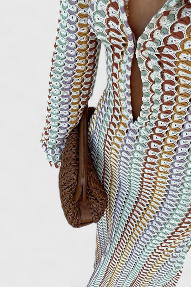 Vestidos Cristanta largos con estampado de olas multicolores y mangas largas