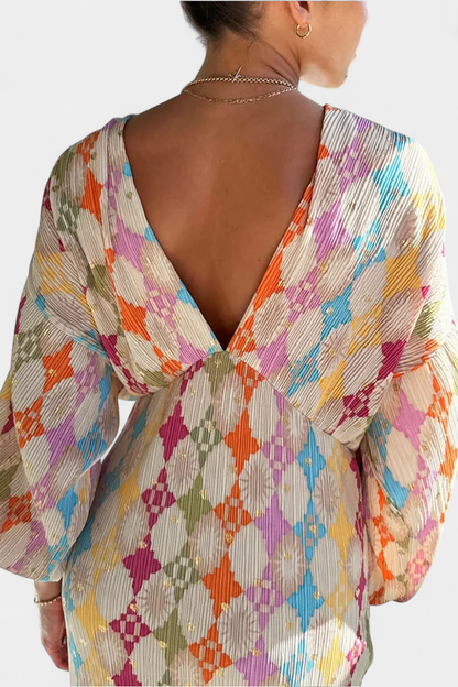 Vestido maxi de shanis con estampado geométrico