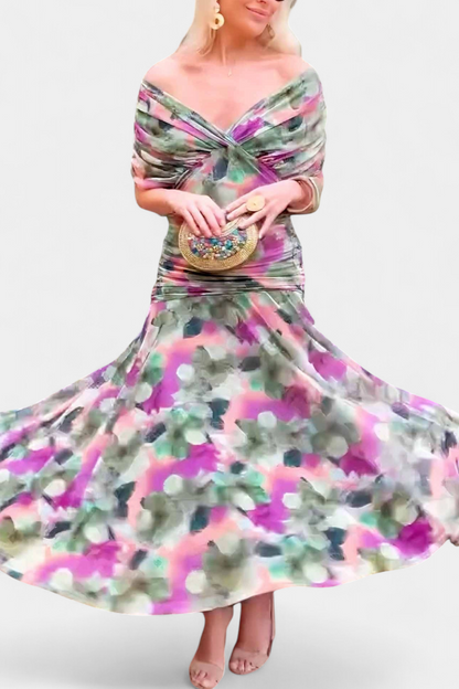 Vestido largo Alondra con estampado floral fantasía y escote en V