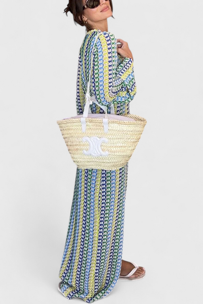 Vestidos Cristanta largos con estampado de olas multicolores y mangas largas