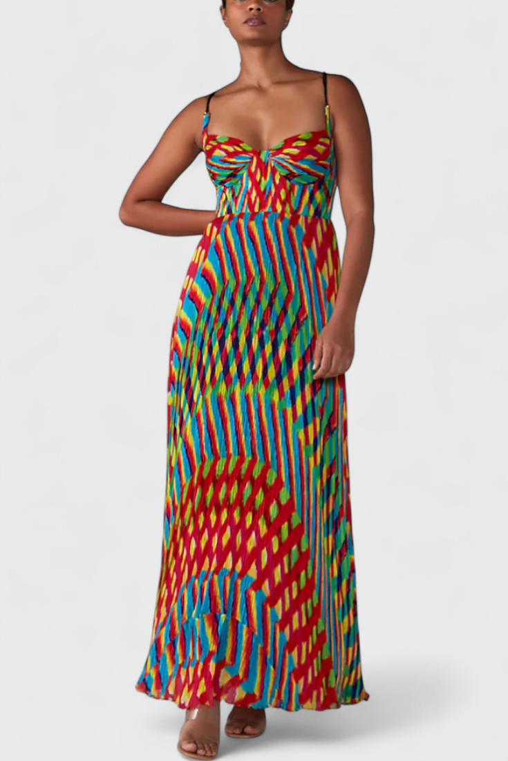 Vestido maxi Janis con estampado artístico y escote halter