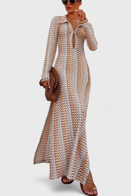 Vestidos Cristanta largos con estampado de olas multicolores y mangas largas