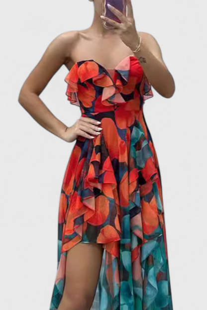 Vestido maxi Ansi sin mangas con capas fluidas y abertura degradada