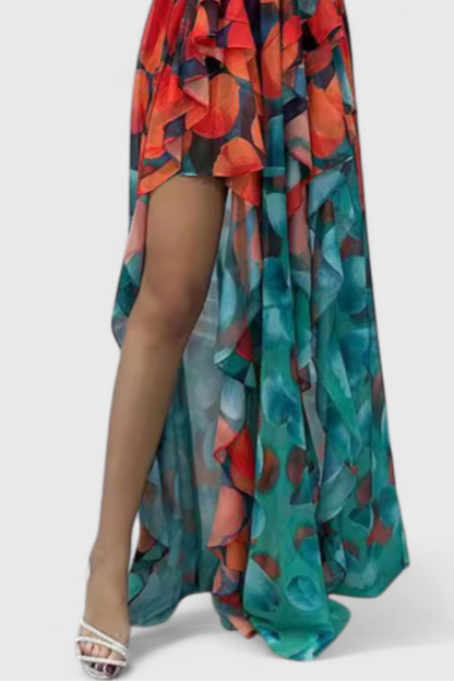 Vestido maxi Ansi sin mangas con capas fluidas y abertura degradada