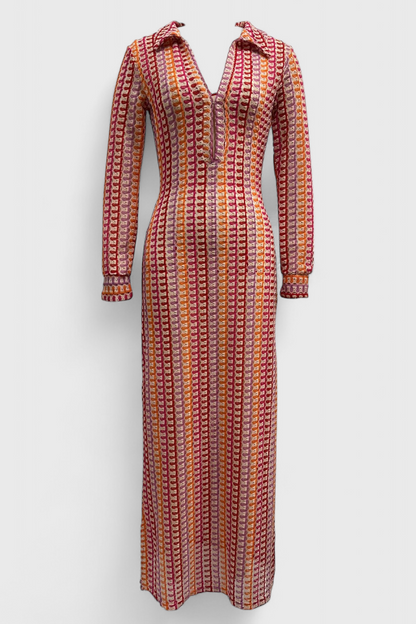 Vestidos Cristanta largos con estampado de olas multicolores y mangas largas