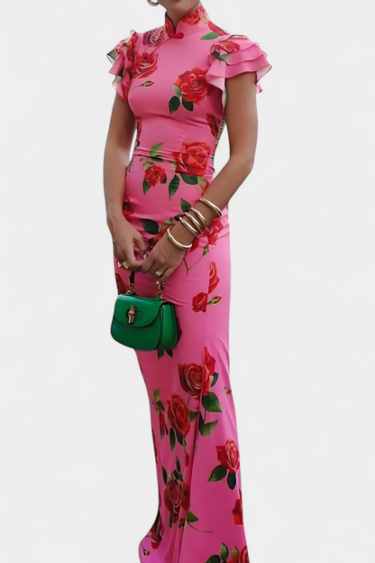 Vestido elegante Maiora con estampado de rosas